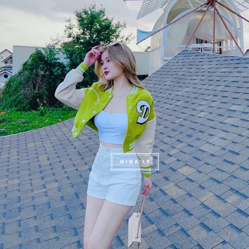 Áo khoác lửng croptop dáng bomber bóng chày nỉ ngoại in chữ unisex ulzzang nam nữ