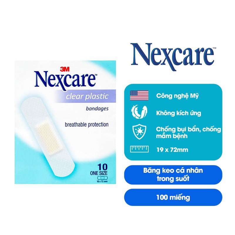 Băng keo cá nhân Nexcare 3M 19x72mm 100 miếng/hộp - Trong suốt, keo y tế siêu dính tinh khiết, co dãn tốt CLEARS10