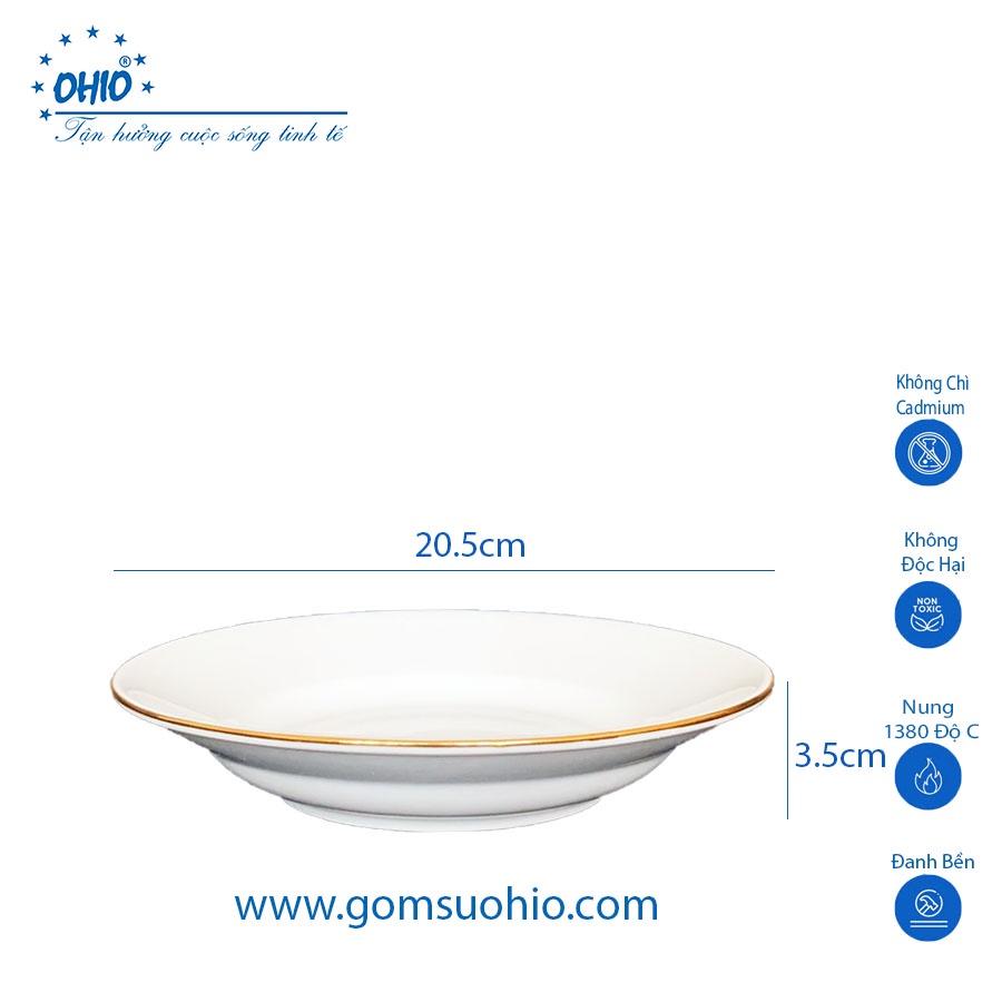 Đĩa Sâu 20.5cm Sứ Trắng Viền Kim OHIO