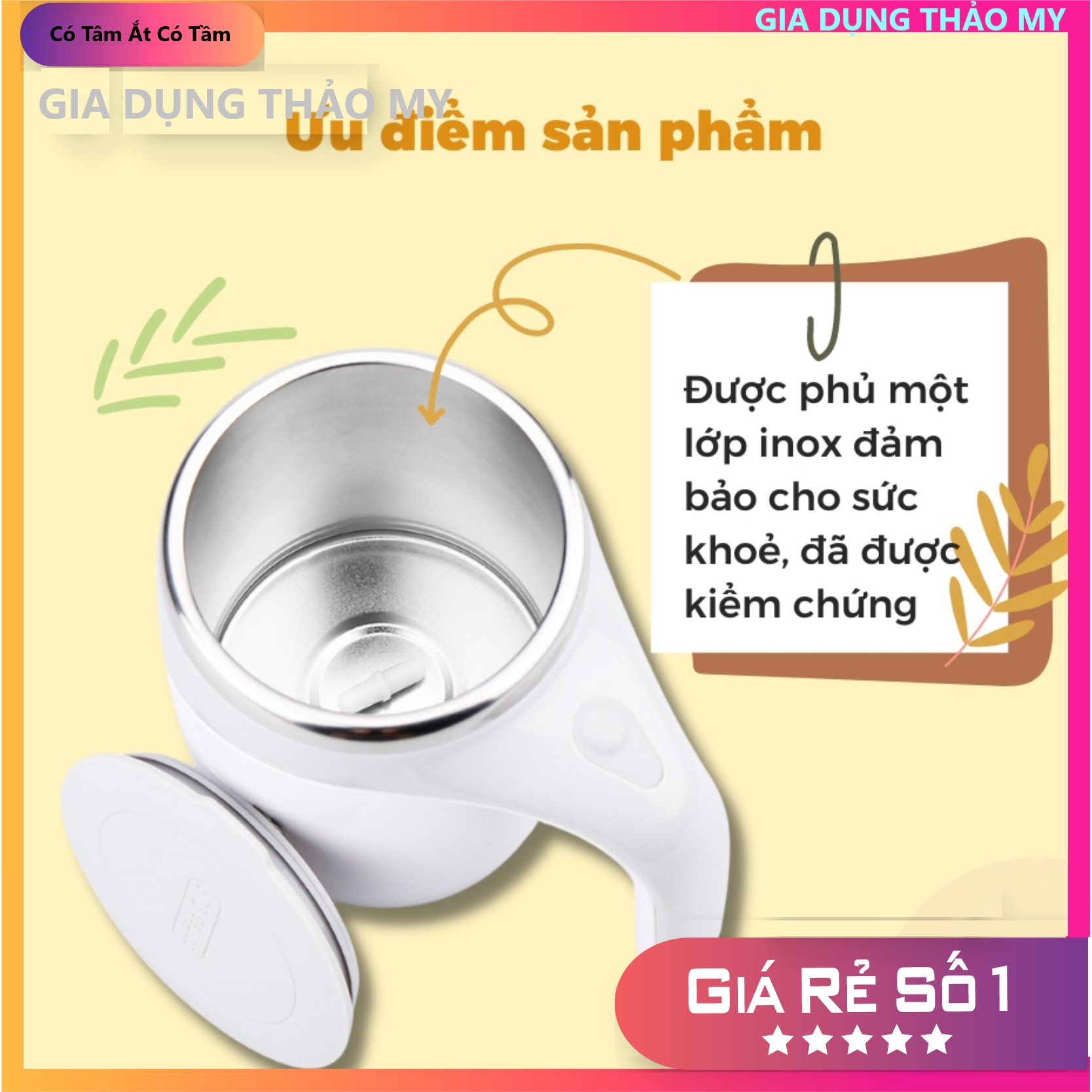 Cốc Khuấy Tự Động Inox 304 Dung Tích 380ml - Cánh Quạt Nam Châm
