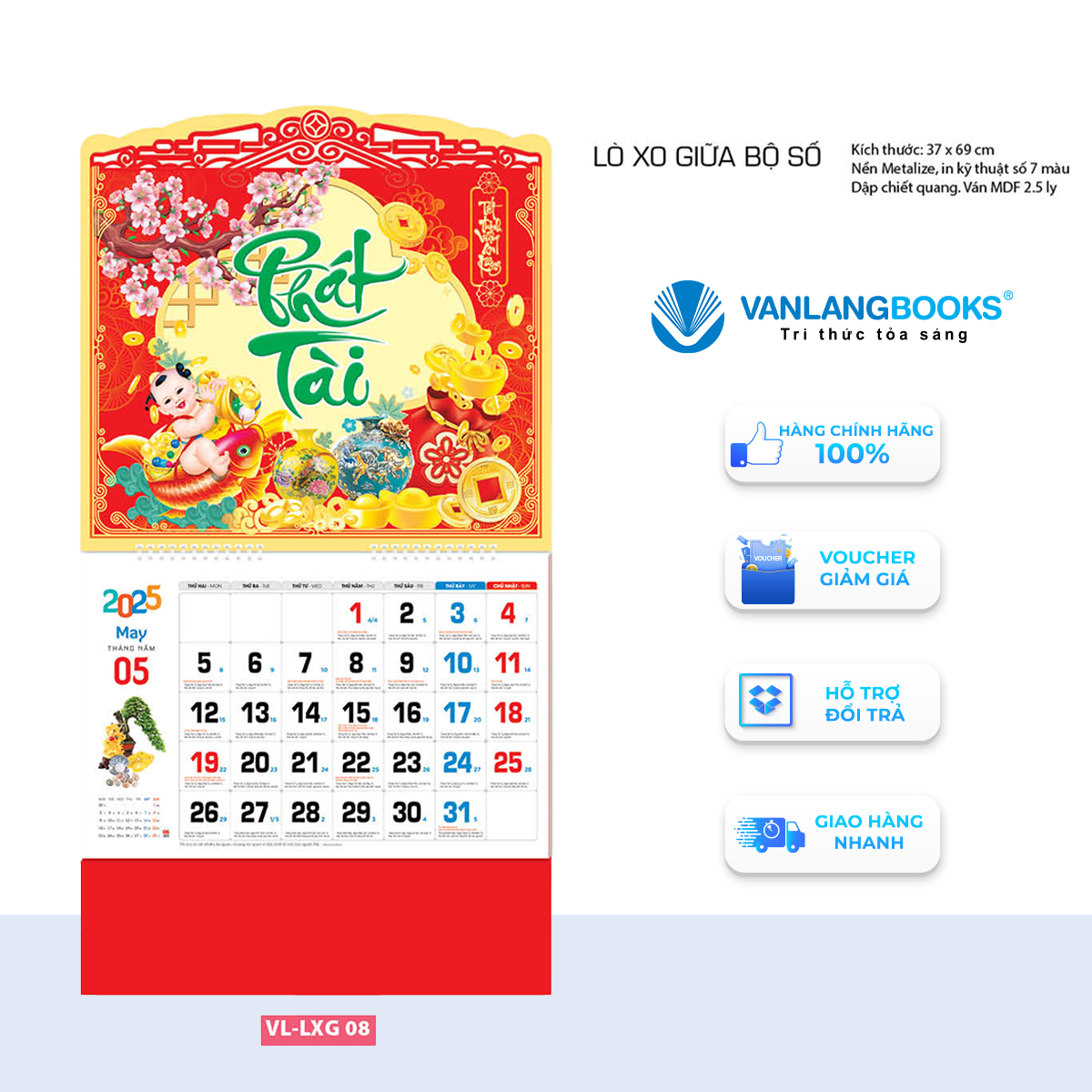 Lịch 2025 Lịch Lò Xo - Phát Tài - VLLXG08 - Lịch Văn Lang