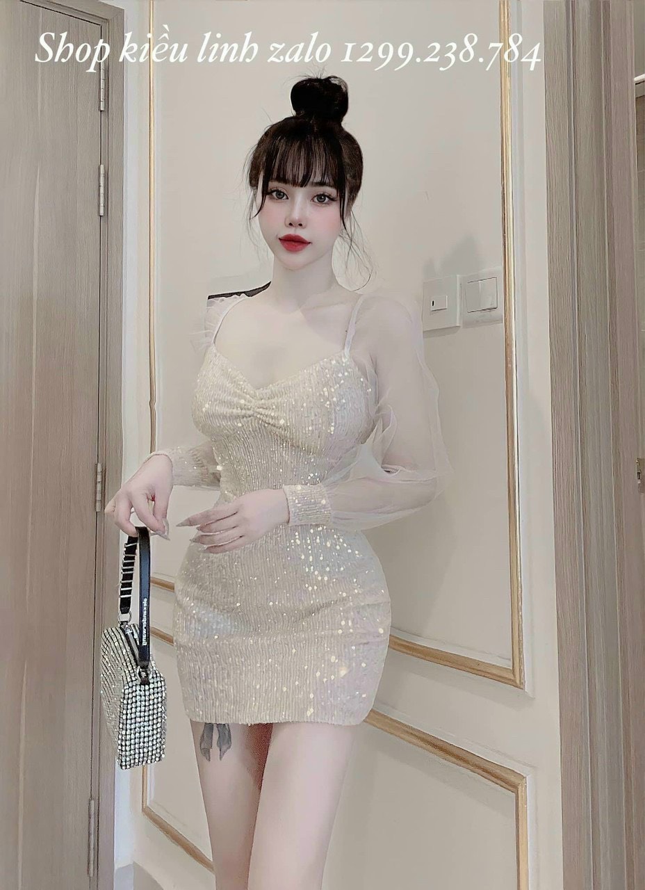 ĐẦM KIM SA PHỐI TAY LƯỚI 2 MÀU Y HÌNH