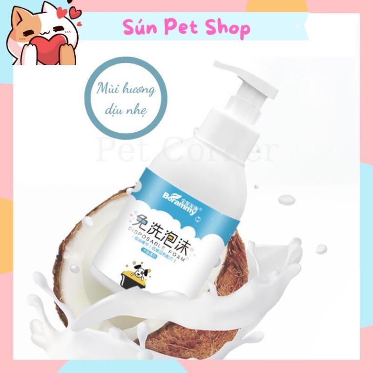 Sữa tắm khô cho chó mèo Borammy dạng bọt giúp khử mùi, diệt khuẩn và dưỡng lông (400ml)