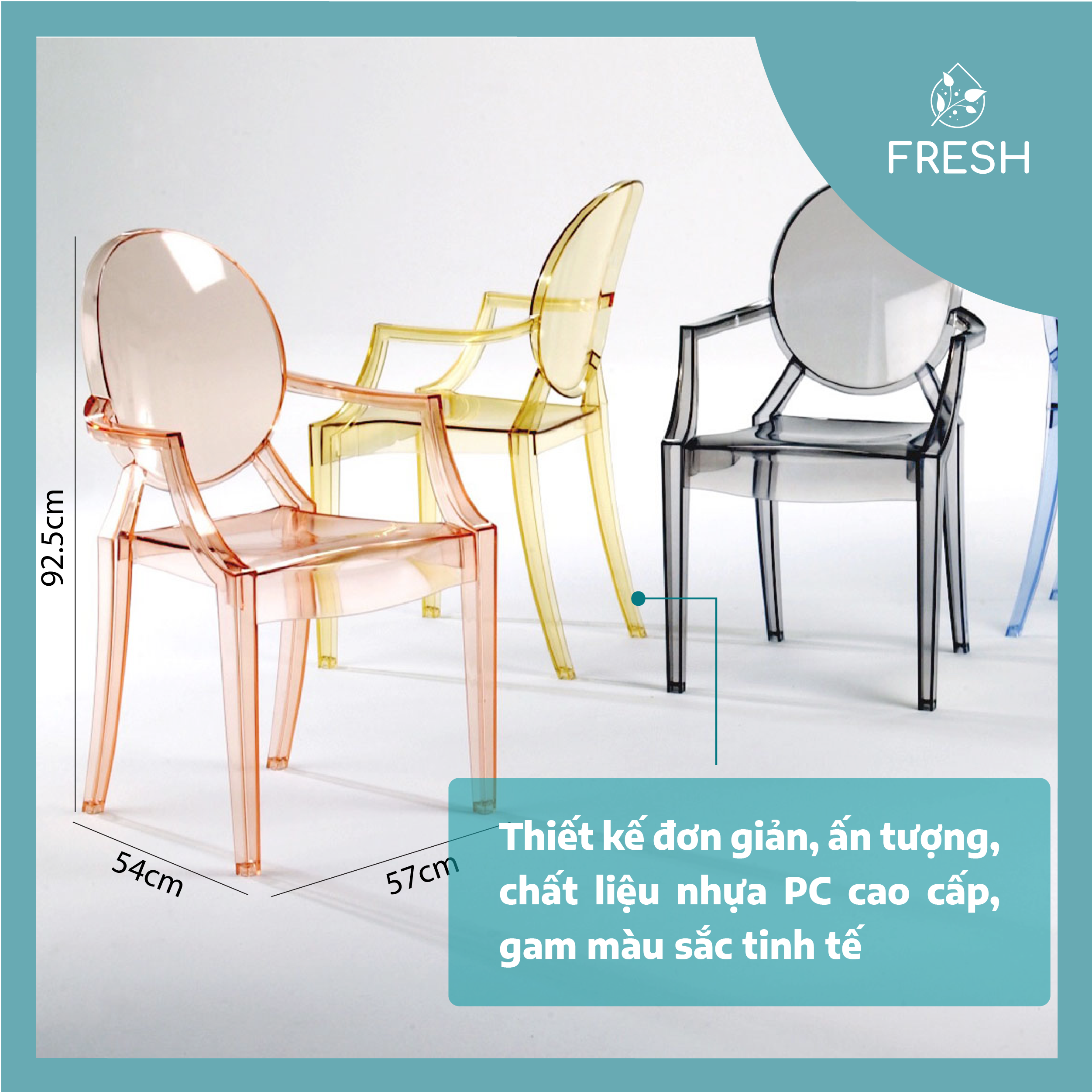 Ghế Decor Phòng Khách Ghost Chair Nhựa Acrylic Trong Suốt Nội Thất Hàn Quốc - FRESH