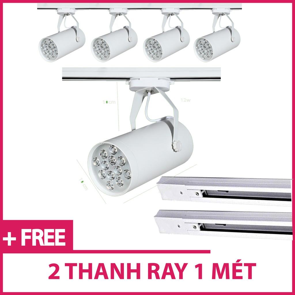 BỘ 5 ĐÈN RỌI RAY MÀU TRẮNG 12W ÁNH SÁNG TRẮNG/VÀNG VÀ 2 THANH RAY TRẮNG 1 MÉT