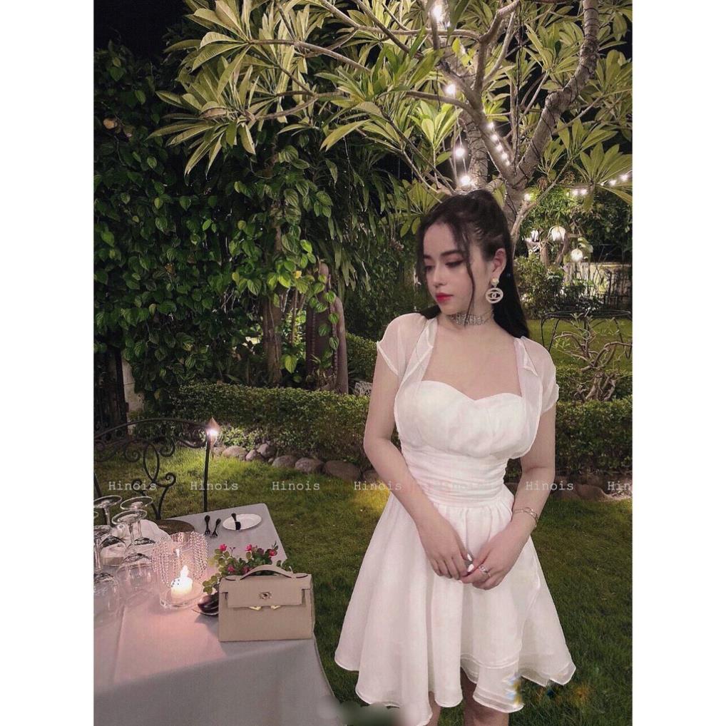 Váy Xoè Ngắn Tay Phồng Cổ Vuông - Đầm Dáng Xòe Cúp Ngực, Style Bánh Bèo Tiểu Thư, Chất Liệu Voan Tơ Cao Cấp cực xinh
