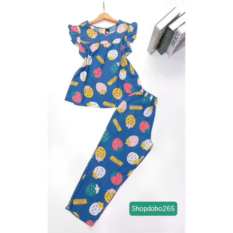 Đồ bộ nữ,đồ ngủ mặc nhà lửng 9 tấc tay cánh tiên vải lanh BL 57 họa tiết dễ thương size 51-70kg