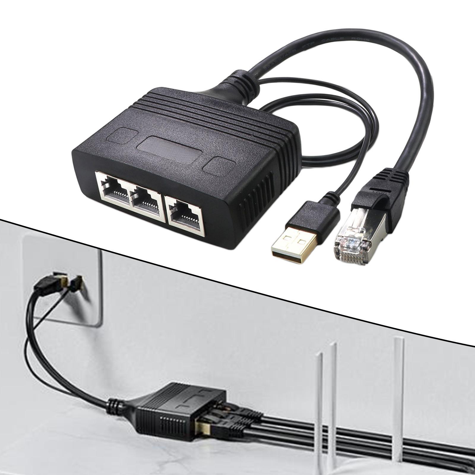 RJ45 Ethernet Splitter,  Port 3 Devices Simultaneous Networking Ethernet Cable Connector for Network Plug Connector ,Lightweight ,Fashion