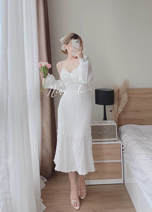 Set Áo Khoác Kèm Đầm Xốp 2 Dây 2 Lớp Thời Trang