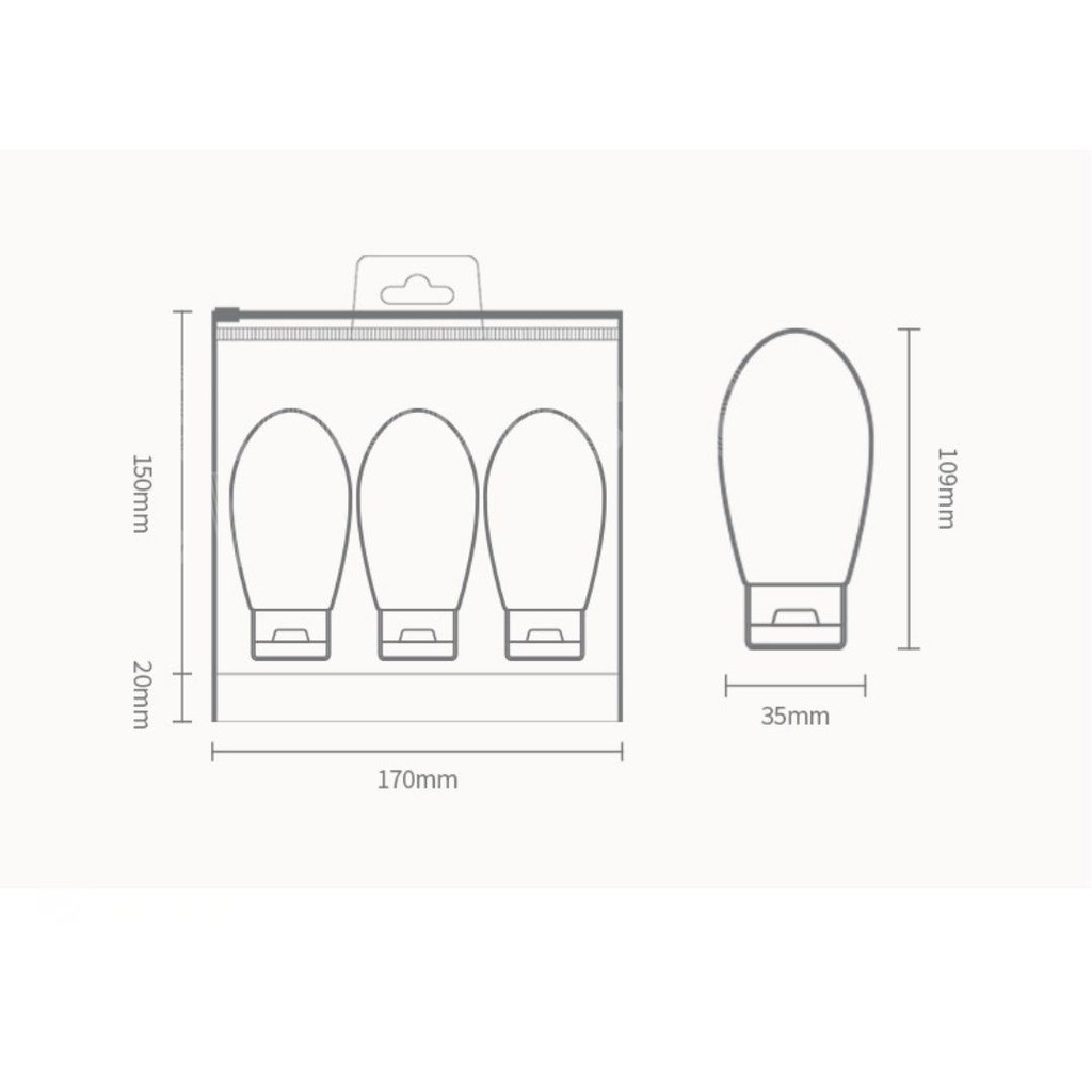 Set 3 Lọ chiết mỹ phẩm, dầu gội du lịch siêu tiện lợi dung tích 60ml kèm túi zip