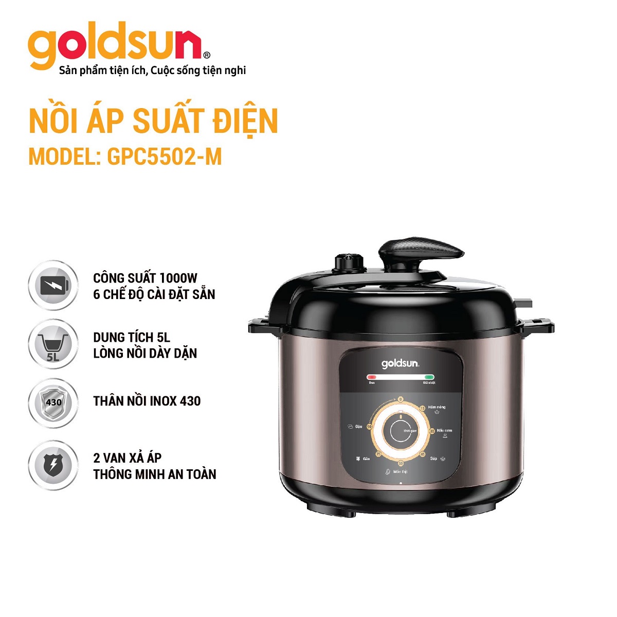 Nồi áp suất điện Goldsun GPC5502 (5L) Hàng chính hãng