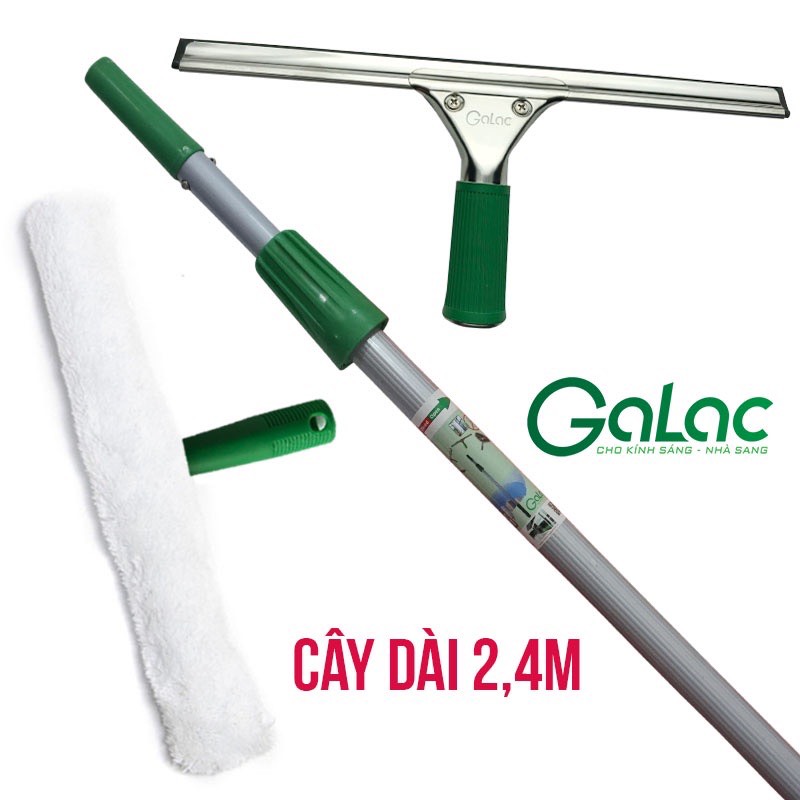 Bộ dụng cụ lau kính cán dài 2,4m Galac-02 dùng làm sạch cửa kính cao dưới 4m - Hàng cao cấp, chính hãng