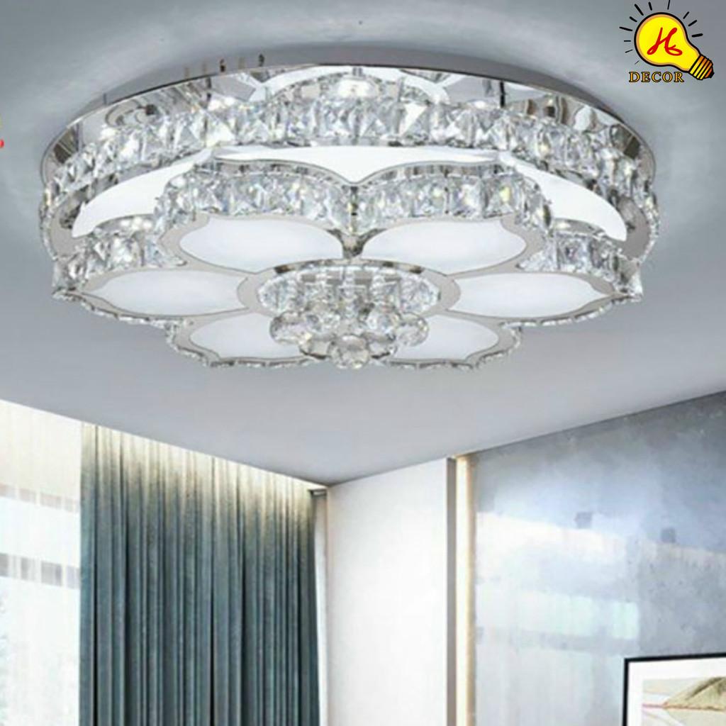 Đèn ốp trần pha lê phòng khách, phòng ngủ HQ - mã PLM0541 - thiết kế tinh tế, ánh sáng 3 màu, tiết kiệm điện HQ DECOR (HÀNG NHẬP KHẨU)