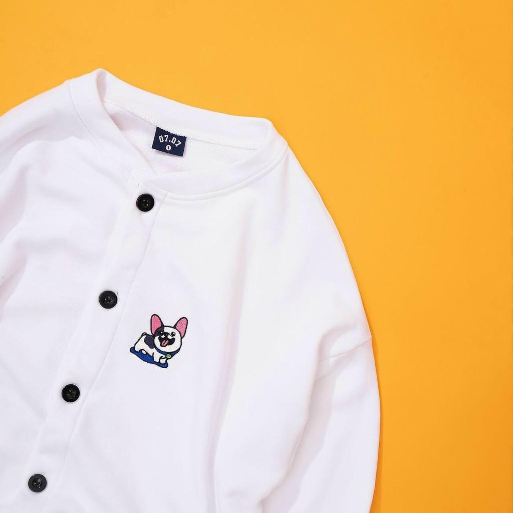 ÁO KHOÁC CARDIGAN NỮ VẢI NỈ BÔNG DÀY MỊN CÚN CON,Áo Khoác Nỉ Cardigan Ulzzang Thêu Cún Cực Xinh Form Rộng-Jins Store