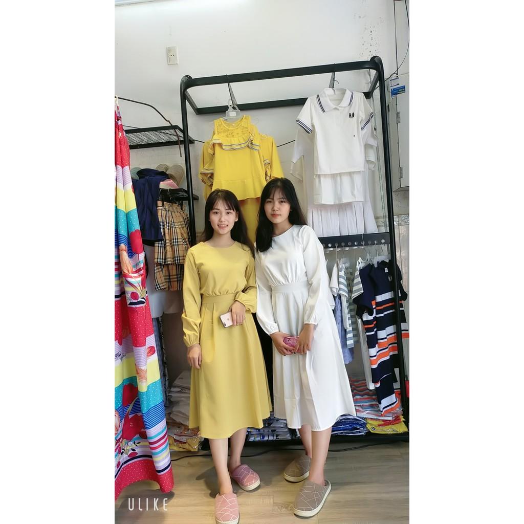 Hình ảnh Áo đôi áo cặp   Áo đôi nam nữ đẹp Set váy sơ mi đôi màu trắng và vàng Hàn Quốc AV89