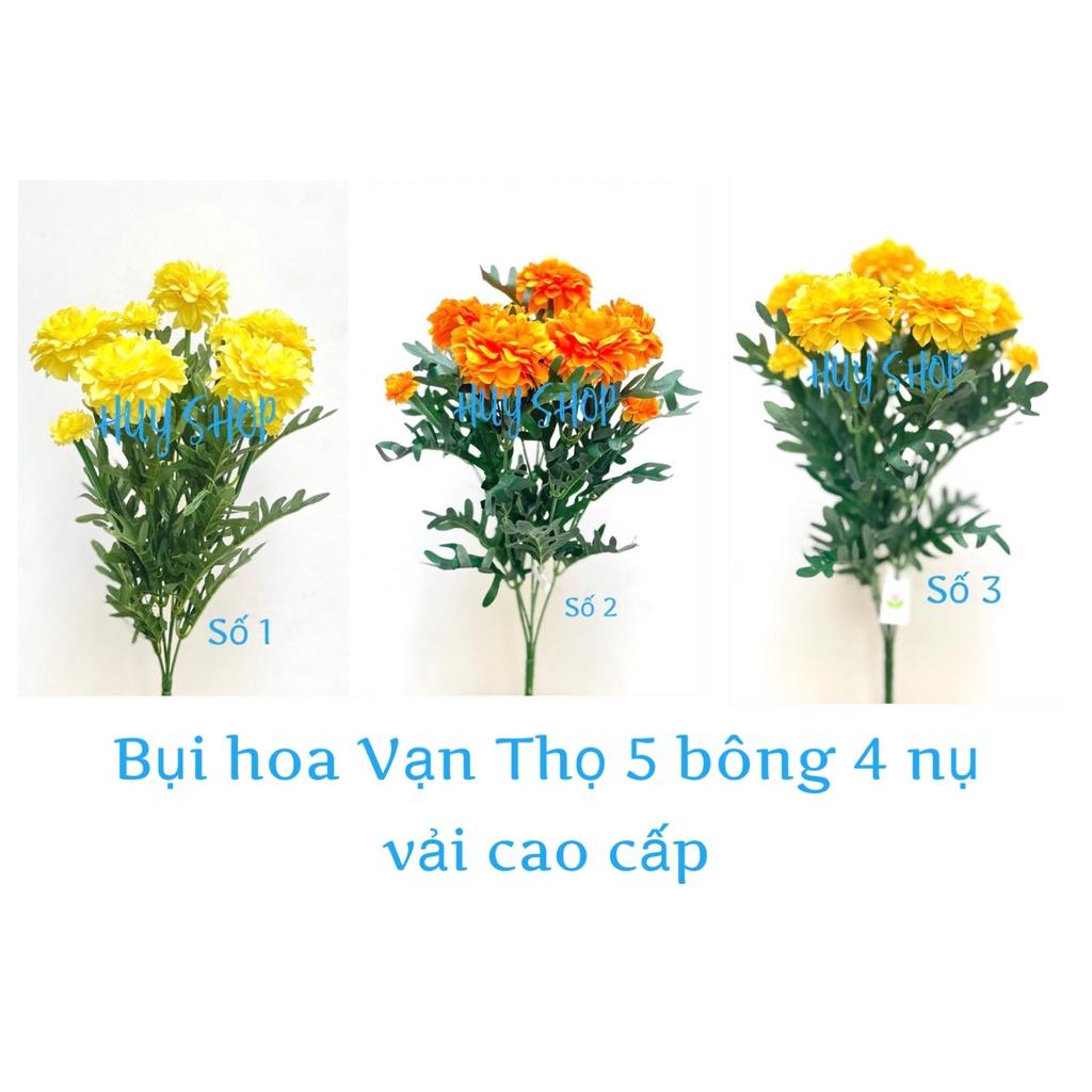 Hoa giả trang trí - Bụi Hoa VẠN THỌ 5 bông 4 nụ vải cao cấp