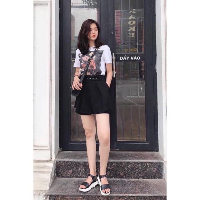 Quần short nữ kèm belt siêu đẹp quần sooc nữ chất tuyết mưa đứng from thời trang Banamo Fashion, short kèm belt đen 632