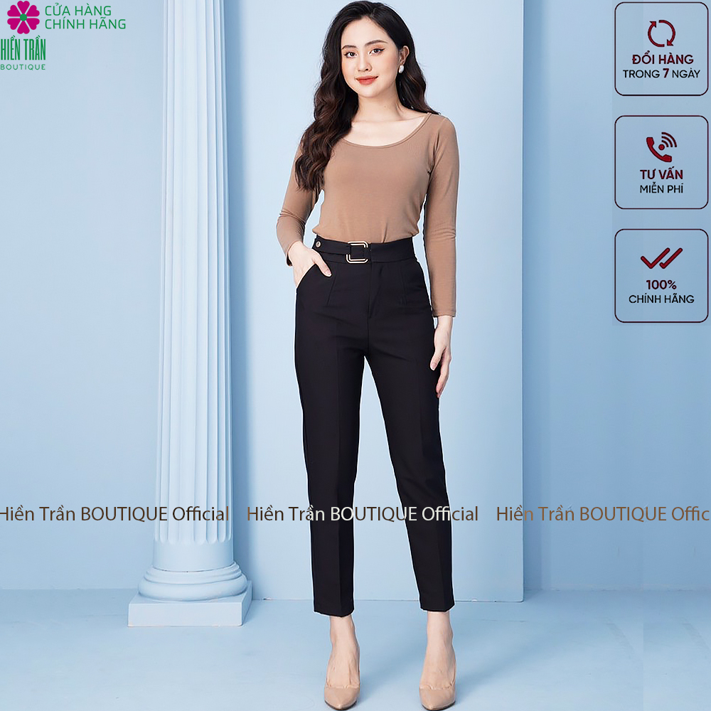 Quần baggy nữ Hiền Trần BOUTIQUE đẹp chất vải cao cấp baggy công sở đai ô vuông phong cách cá tính