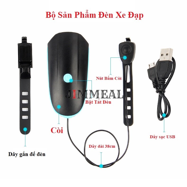 Đèn Xe Đạp Thể Thao Siêu Sáng 2IN1 Kèm Còi, Pin Sạc Usb, Chống Nước, 3 Chế Độ Sáng Cao Cấp