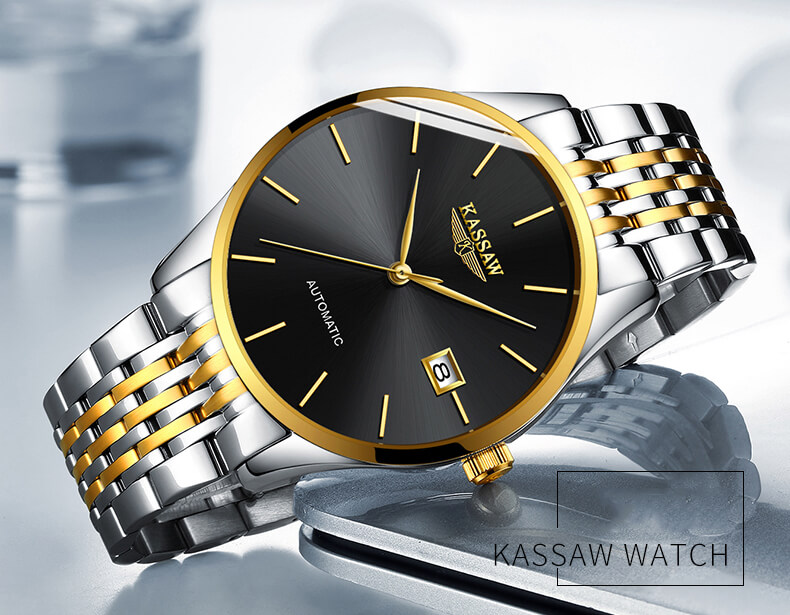 Đồng hồ nam chính hãng KASSAW K856-3 chống nước,chống xước,kính sapphire,Đồng hồ cơ (Automatic) ,mặt đen dây kim loại thép không gỉ 316L ,hàng mới 100%