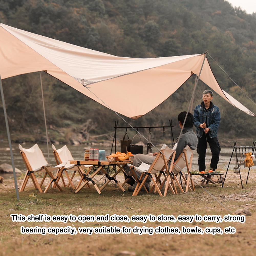 Outdoor Camping Cups Bowls Folding Drying Rack Hung Shelf With Hook Aluminum Alloy Bracket Picnic BBQ Tableware Cookware Storage Rack Campsite Tools Shelf