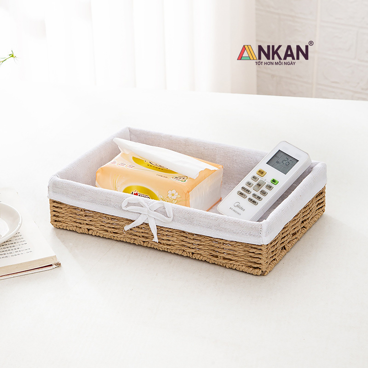 Khay Đựng Bánh Kẹo Hoa Quả Sang Trọng Chữ Nhật Lót Vải Nơ Đa Năng