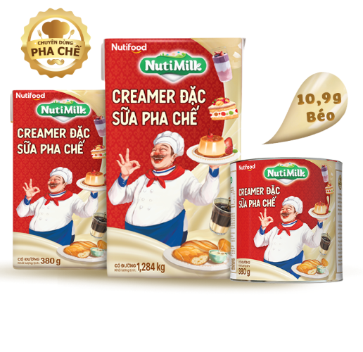 (Bao bì mới) Combo 2 hộp Creamer Đặc Sữa Pha Chế  Có Đường NutiMilk Hộp 380Gr