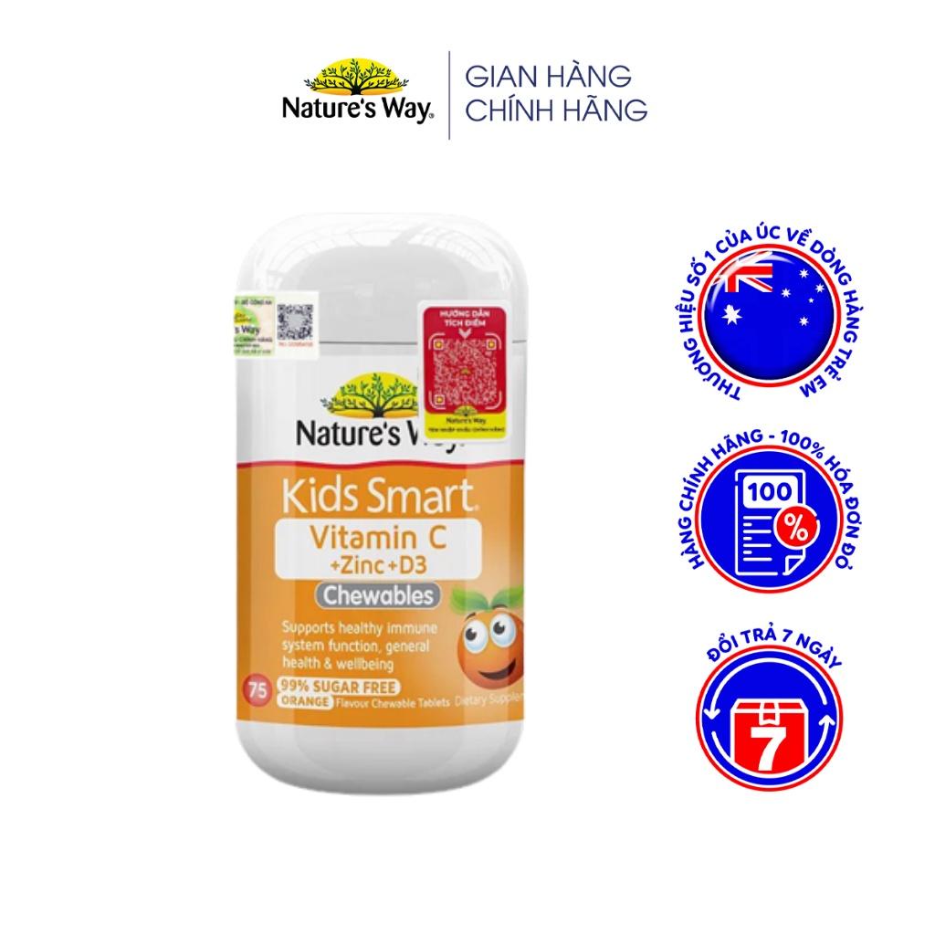 Viên Nhai Nature’s Way Kids Smart Vitamin C+ZinC+D3 Chewable Tablets Bổ Sung Vitamin Cho Bé Phát Triển Toàn Diện 75 Viên