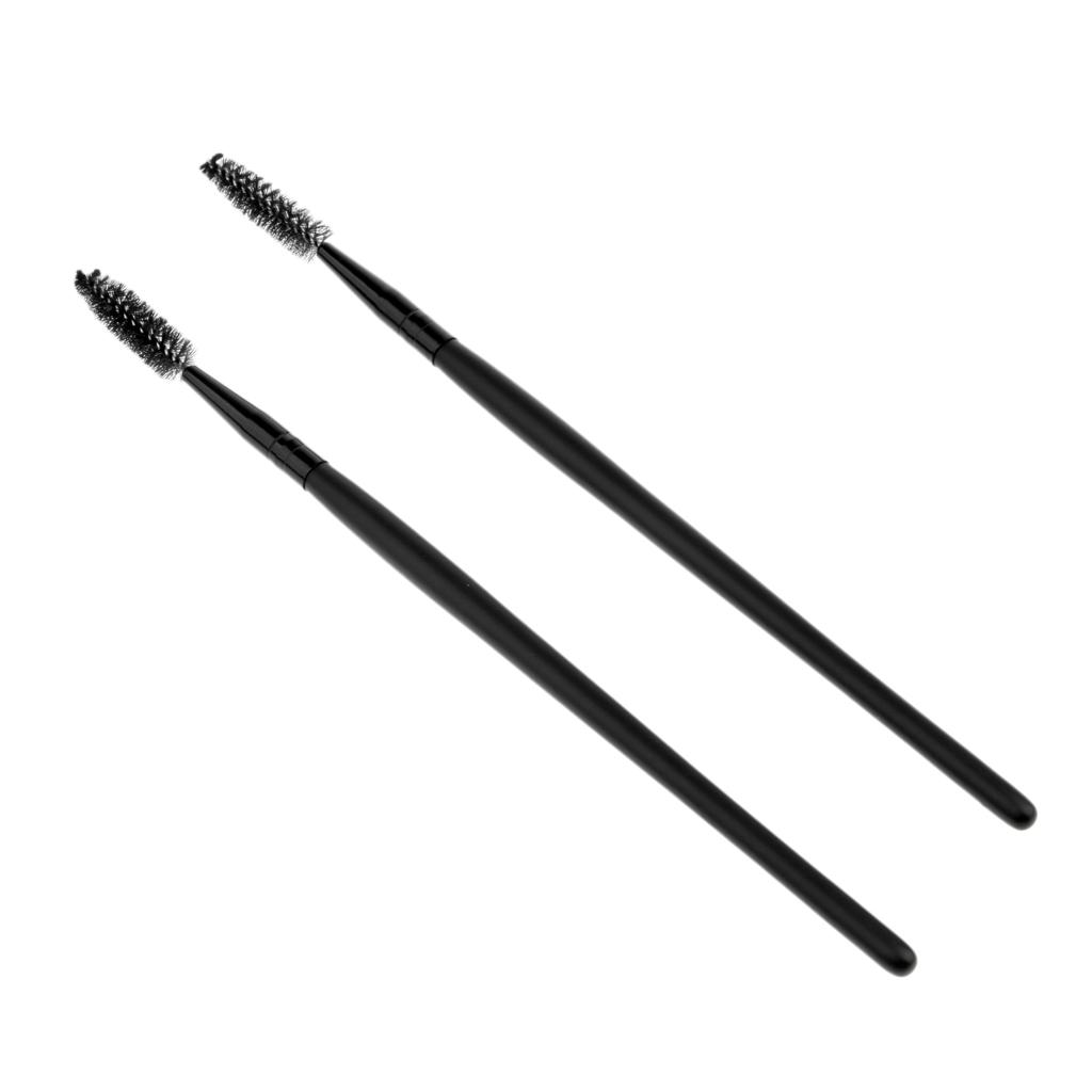 2PCS Reusable Nylon Mascara Wands Makeup Eyelash Extension Brush Wood Handle