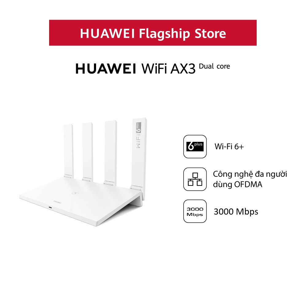 Bộ Định Tuyến HUAWEI Wifi AX3 (CPU 2 Nhân) | 3000 Mbps | Wi-Fi 6+ | Công Nghệ Đa Người Dùng OFDMA | Hàng Chính Hãng