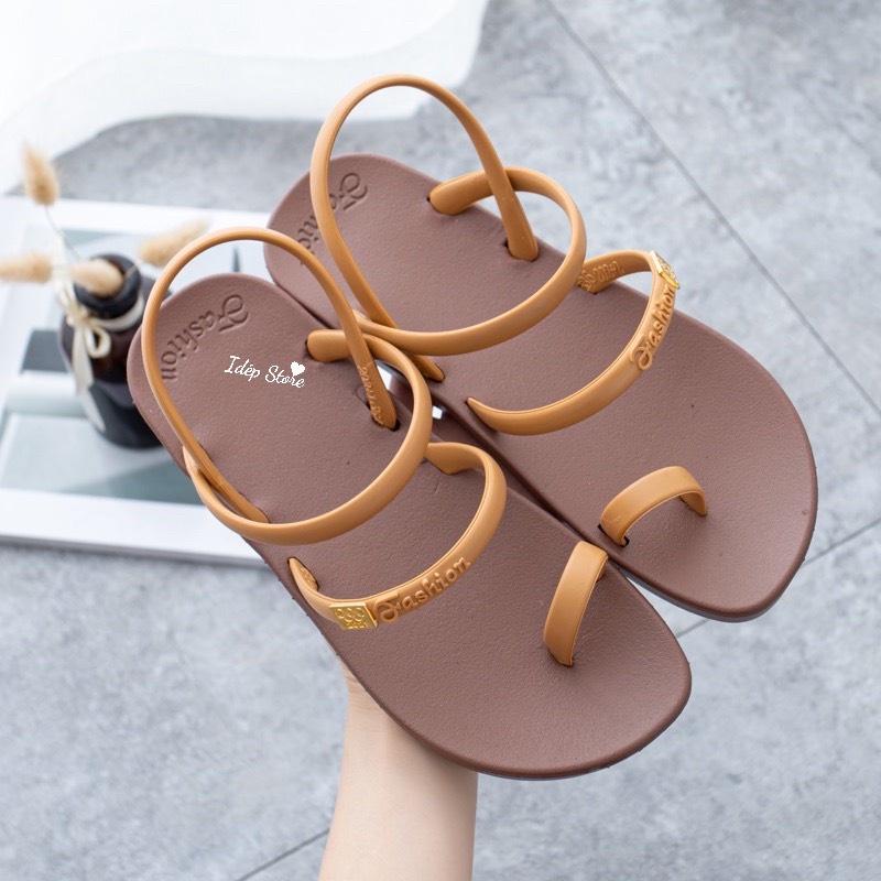 Giày sandal nữ xỏ ngón 2 quai nhựa giả da đế cao su đi mưa, đi học chống trơn siêu bền iDÉP GL063