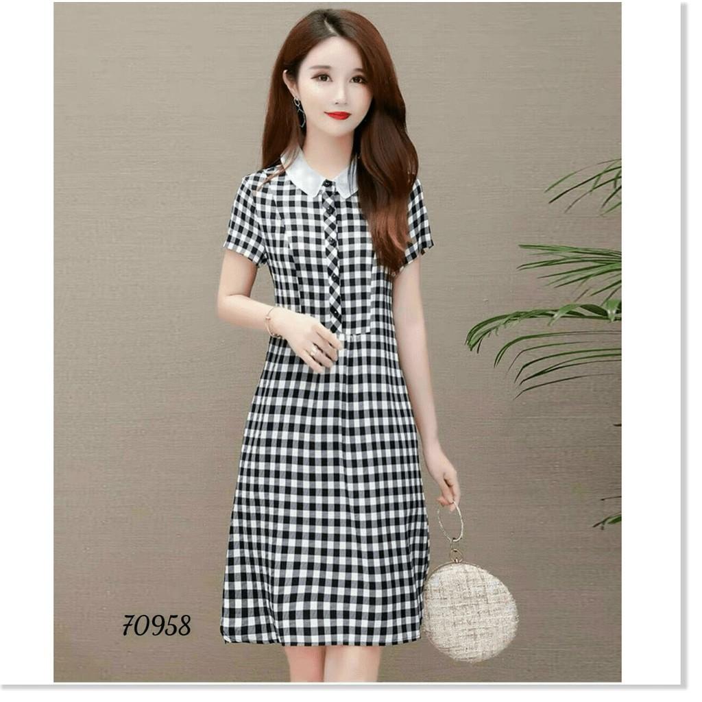 ĐẦM LỤA CARO DÁM SUÔNG THÍCH HỢP CHO CÁC BAN NỮ ĐI DỰ TIỆC