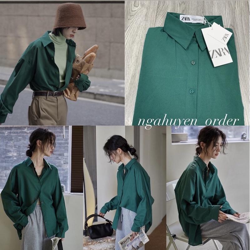 Sơmi màu xanh cổ vịt chuẩn Vintage thô dày cho cô nàng đam mê theo phong cách Thu Đông