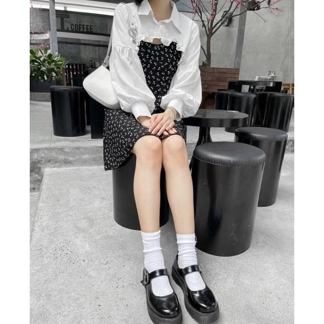 Set đàm hoa cúc kèm áo carigan chất voan dày dặn-N