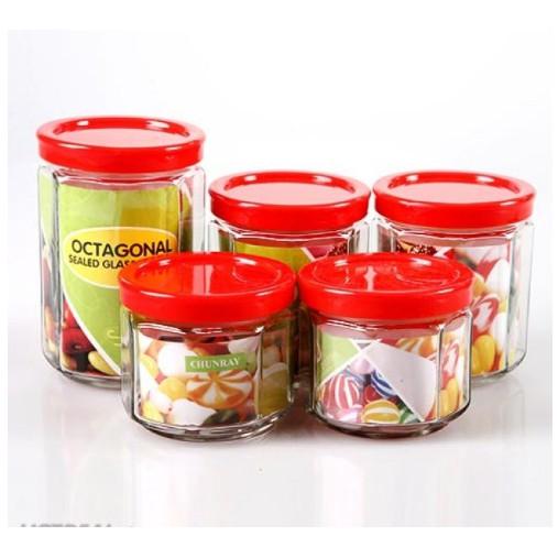 Bộ 5 hũ đựng gia vị , đựng đồ khô bằng thủy tinh cao cấp