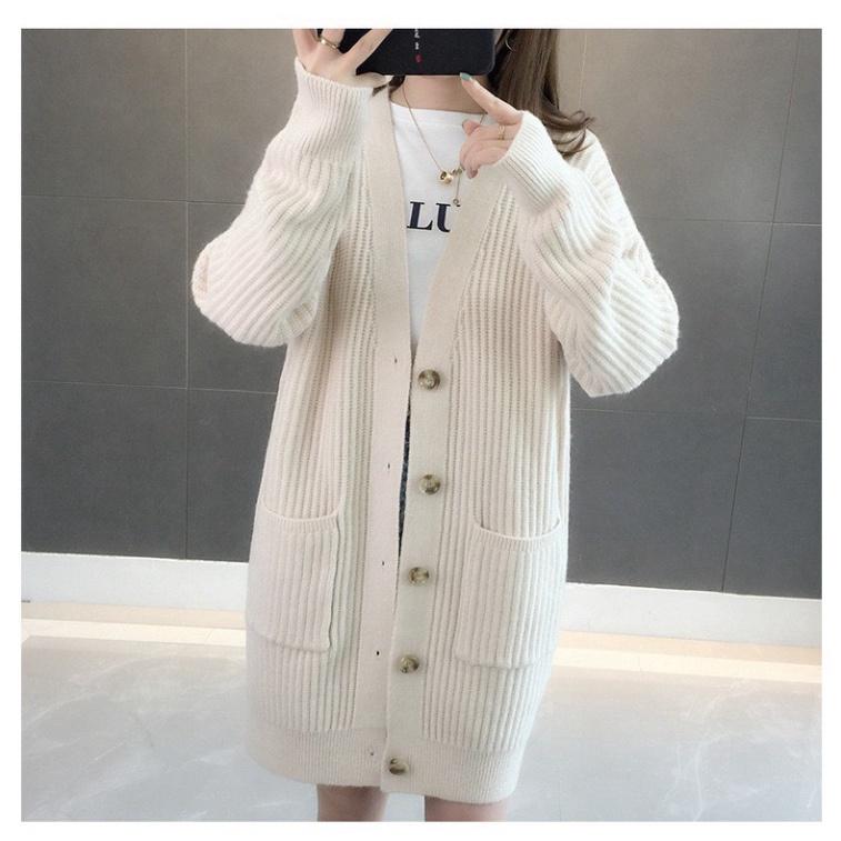 Áo khoác len cardigan dáng dài chất liệu len dệt kim mềm mịn
