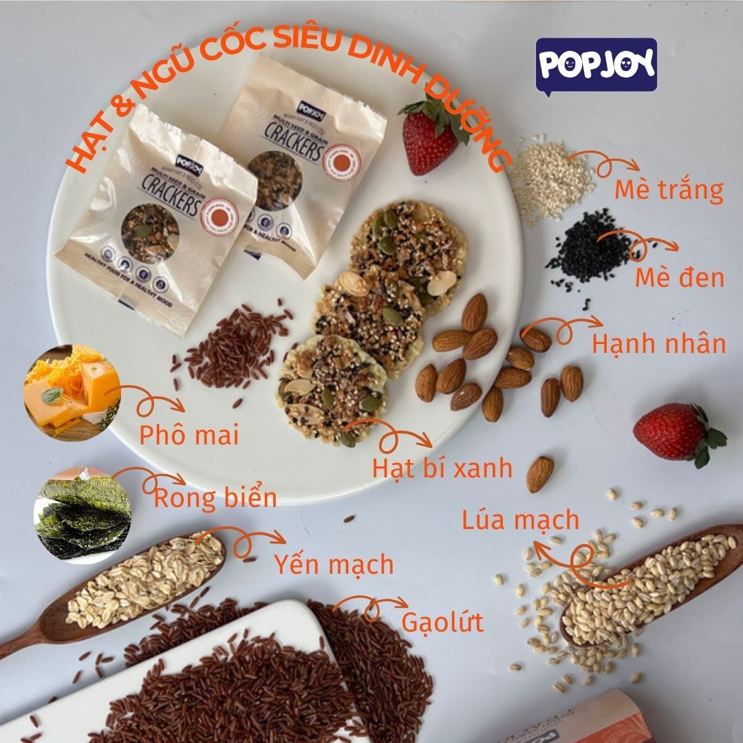 BÁNH HẠT VÀ NGŨ CỐC- Hạnh Nhân, Mè, Gạo Lứt- Vị Phô Mai Rong Biển 195g- Thuần Chay, Ăn Kiêng, Giảm Cân,Healthy,Eat Clean