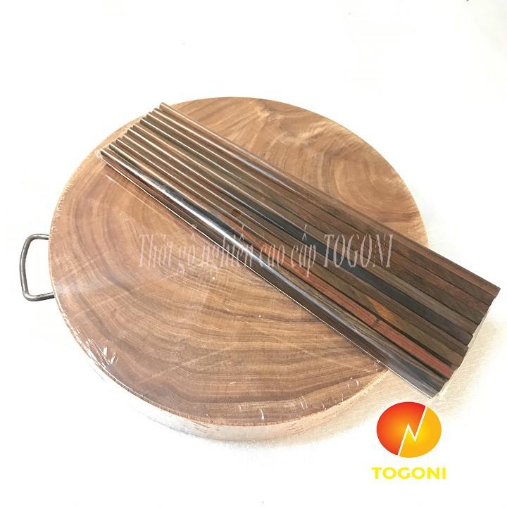 COMBO 01 THỚT GỖ NGHIẾN D24 DÀY 2cm ĐỂ THÁI VÀ 01 TÚI ĐŨA GỖ TRẮC