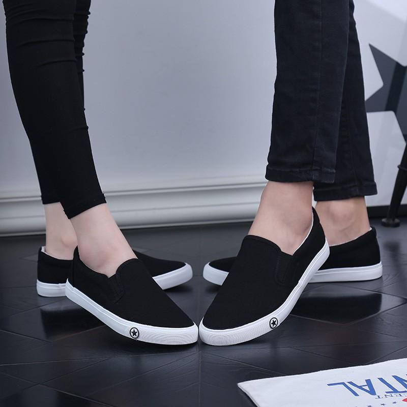 Slip on nữ - Giày lười vải "Little Star" - Vải thô màu trắng full và đen đế trắng - Mã SP B128