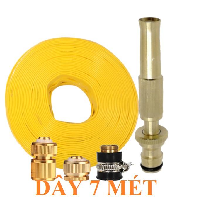 Máy bơm️Evoucher️ Bộ dây vòi xịt nước rửa xe, tưới cây , tăng áp 3 lần, loại 7m, 10m 206587 đầu đồng, cút đồng