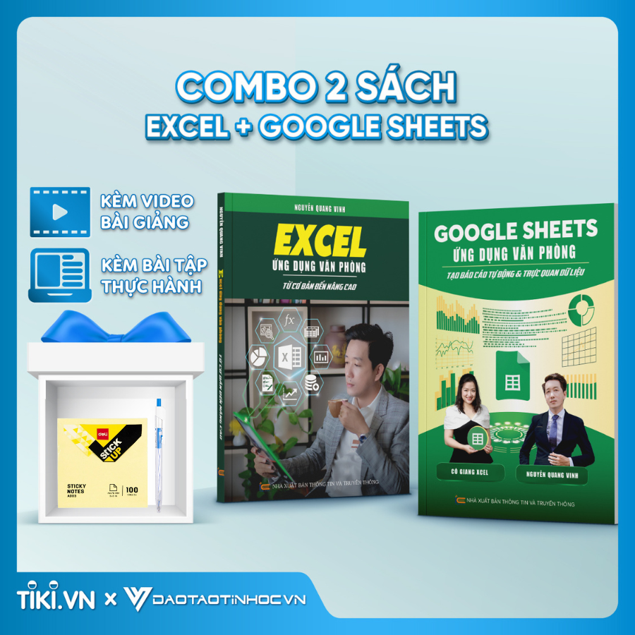 Combo 2 Sách Excel - Google Sheet ĐÀO TẠO TIN HỌC Chuyên Ứng Dụng Văn Phòng Kèm Video Bài Giảng