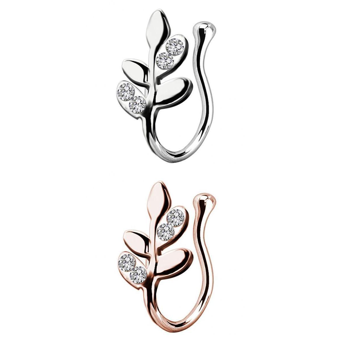 2 Pieces Crystal Fake Nose Rings 18G Hoop Non-Pierced Rose Gold Silver