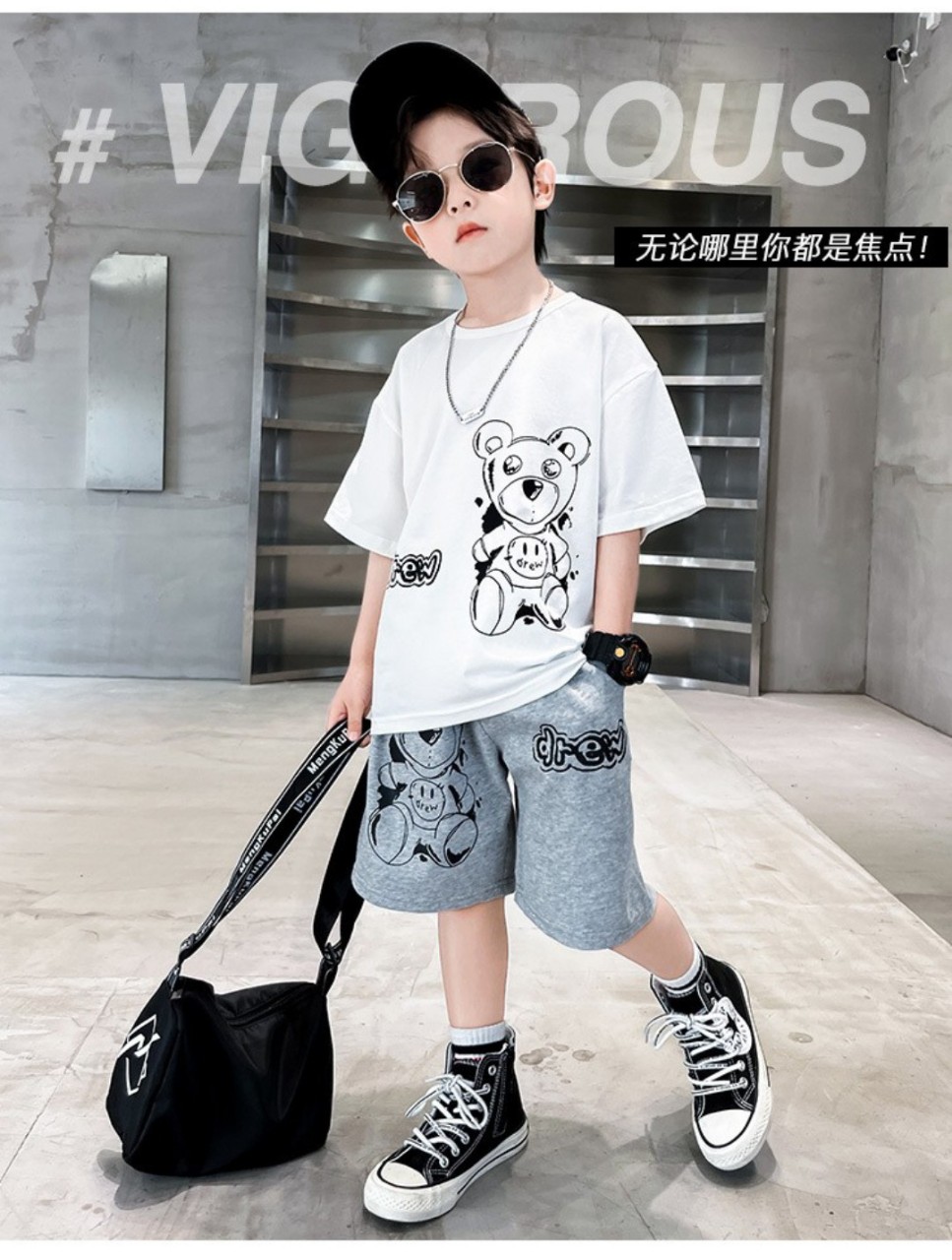 Bộ quần áo trẻ em màu hè dành cho bé trai 18-45kg mẫu CHỮ DREW. Thiết kế mới, cá tính. HA12