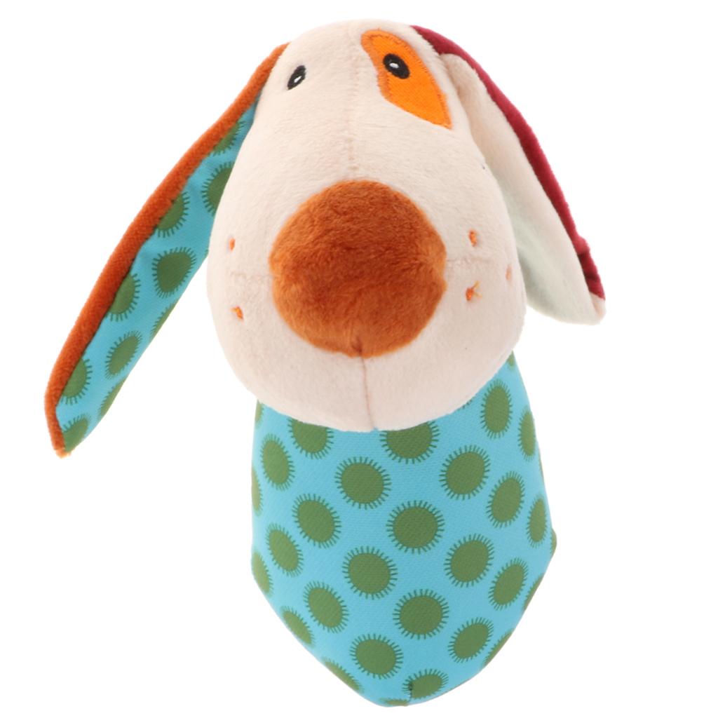 Adorable Dog Rattle Cartoon Stuffed Animal Squeaker Sticks, Baby Plush Hand Rattle Educational Toy for Baby Kids Toddlers
