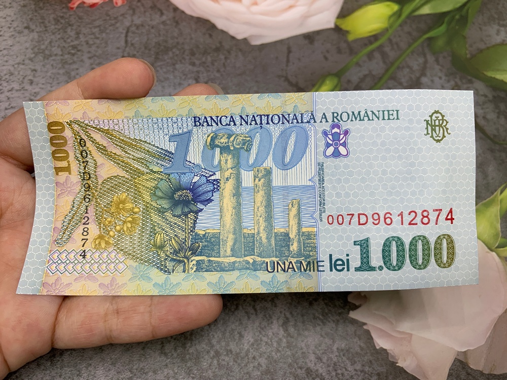 Tiền cổ Romania 1000 Lei sưu tầm, quốc gia châu Âu, mới 100% UNC, tặng túi nilon bảo quản