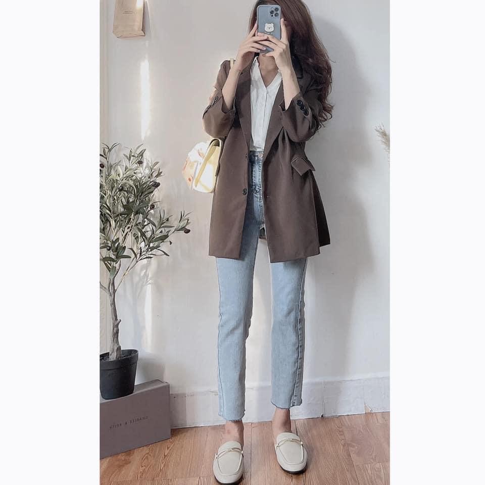 Áo Blazer Form Rộng Be Nâu