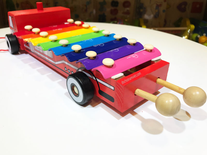 Xe kéo kết hợp đàn gõ âm thanh hình xe tải đồ chơi gỗ