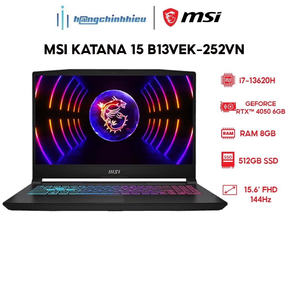 Laptop MSI Katana 15 B13VEK-252VN (i7-13620H | 8GB | 512GB | RTX 4050 6GB | 15.6' FHD 144Hz | Win 11) Hàng chính hãng