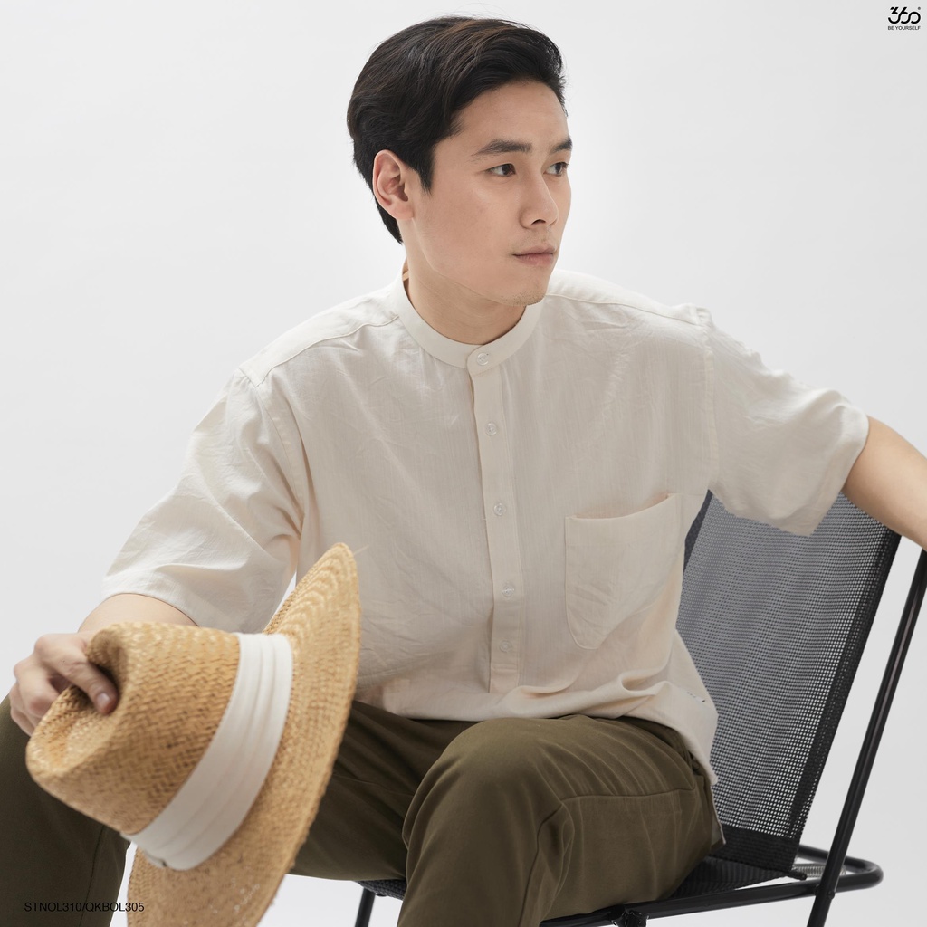 Áo sơ mi nam cổ tàu 4 cúc thương hiệu 360 Boutique sơ mi henley chất liệu đũi xước form relax - STNOL310