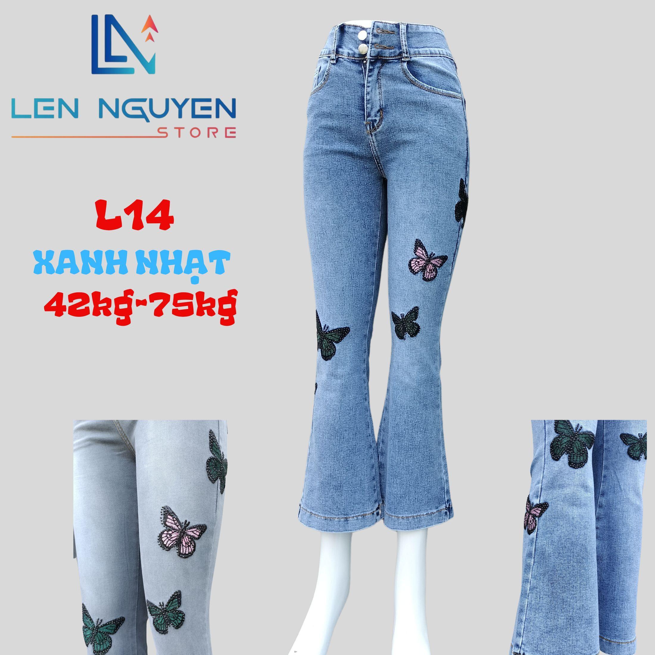 L14_Quần jean nữ, loe, lưng cao, quần bò nữ dáng ôm, quần rin nữ có big size, cho 42kg đến 75kg,LEN  - Xanh Nhạt